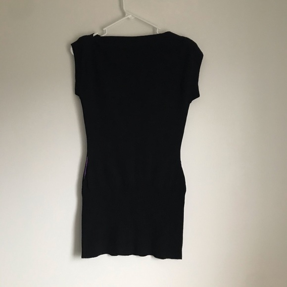 Black and Purple Form Fitting Argyle Sweater Dress - Picture 2 of 5